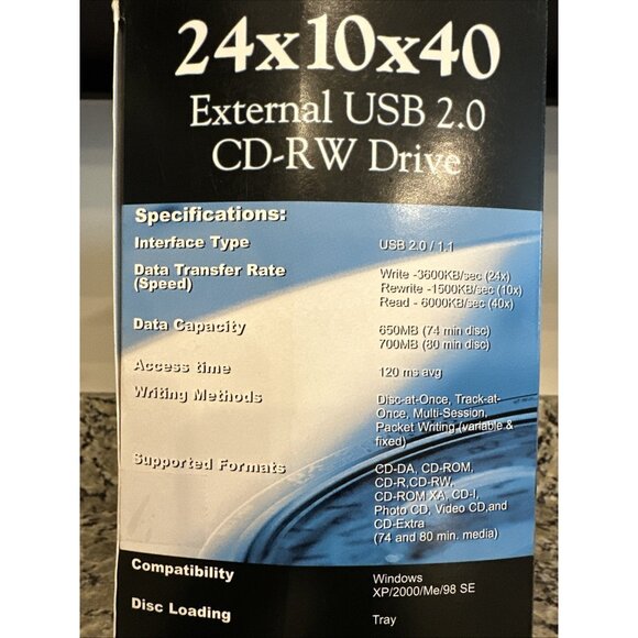 I/O MAGIC 24x10x40 External USB 2.0 CD-RW Drive Certified Hi Speed USB - New - Picture 8 of 11